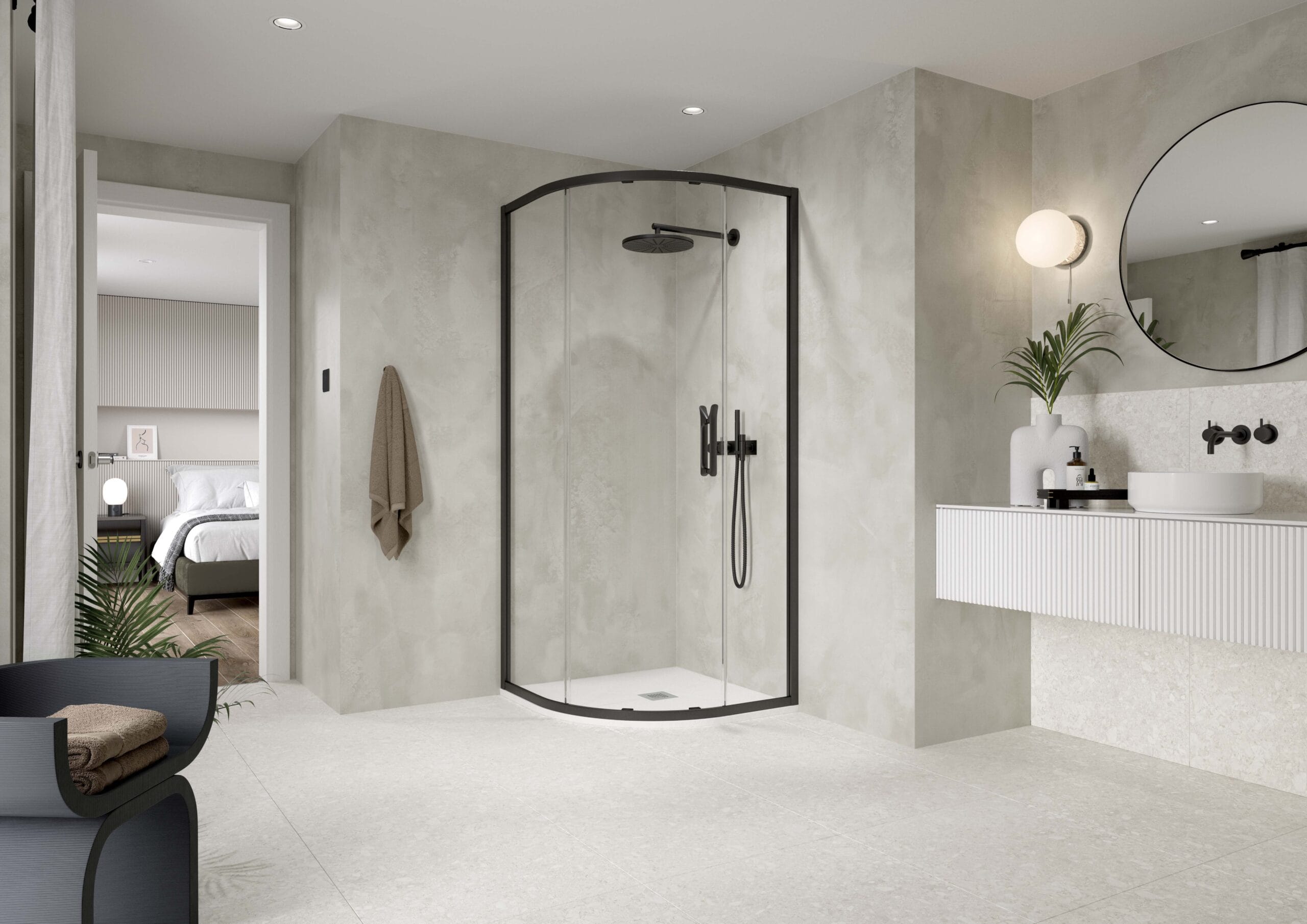 Flair Eto one-door quadrant enclosure in matte black finish