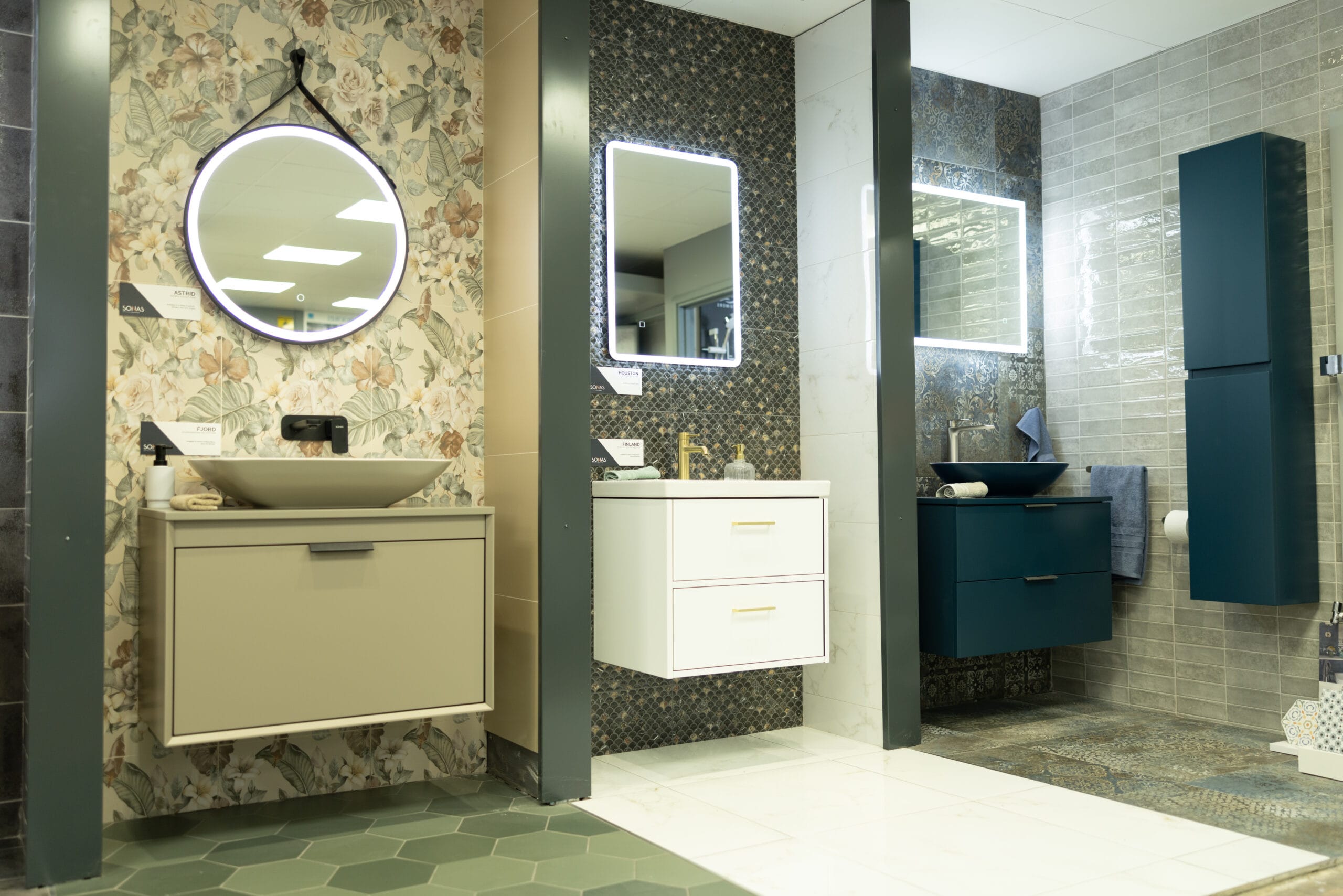 Miller Wholesale bathroom showroom with full displays of vanity units, mirrors and wall tiles