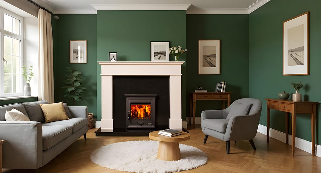 Atlantic Leo surround paired with a Stream stove in a contemporary room
