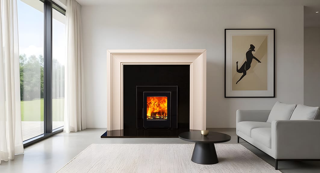 Stockholm 52 surround in white with a Wave 5 stove